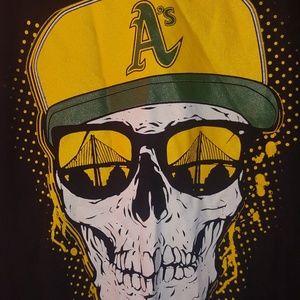 Mens oakland Athletics skull black t-shirt size xl